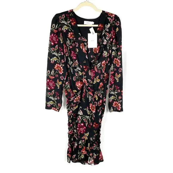ALC Haven Dress Black Floral Silk Long Sleeve Mini‎ V-Neck Sz 6